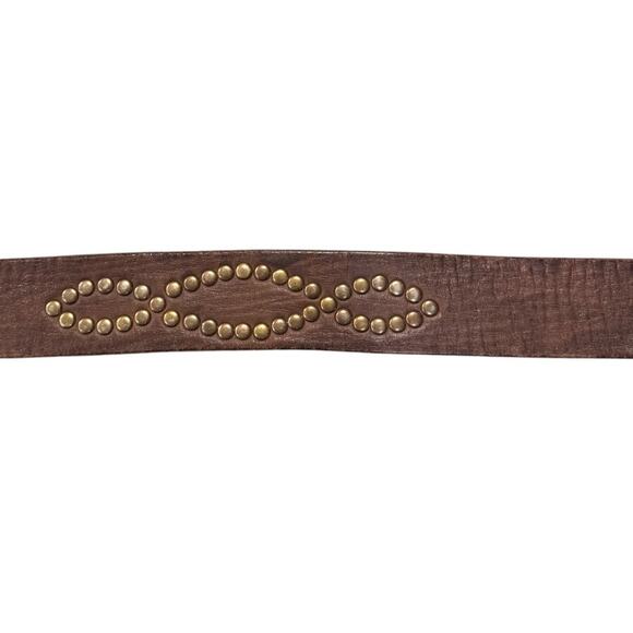 Vintage Y2K Brown Leather Studded Belt Gold Hardware Boho Medium - Picture 4 of 8